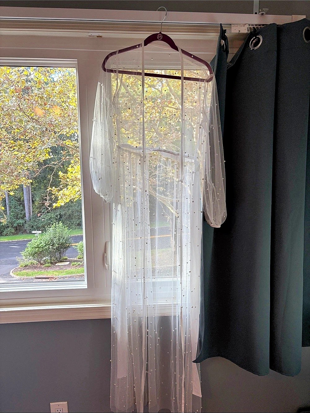 Beaded Sheer Robe in White Like New